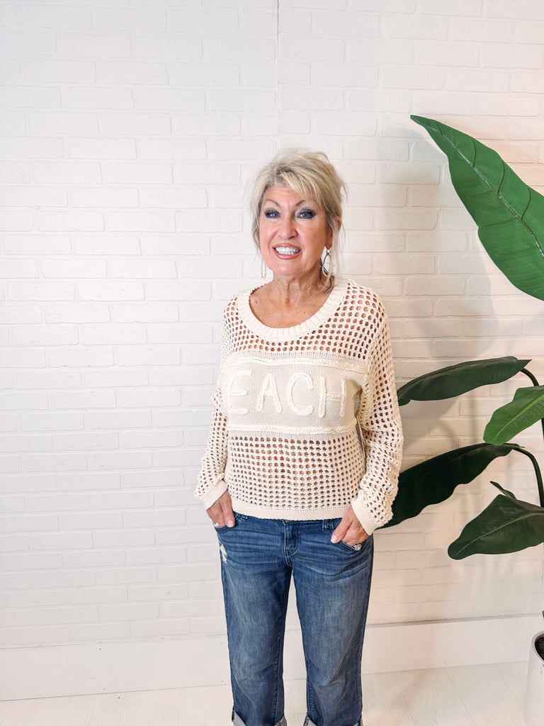 Tribal Sweater Tribal Open Crochet "Beach" Embroidered Sweater