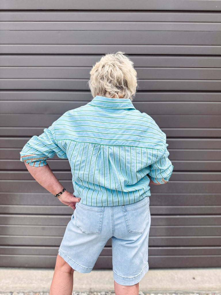 Tribal Shirts & Tops Tribal Poplin Double Stripe Button Front Shirt