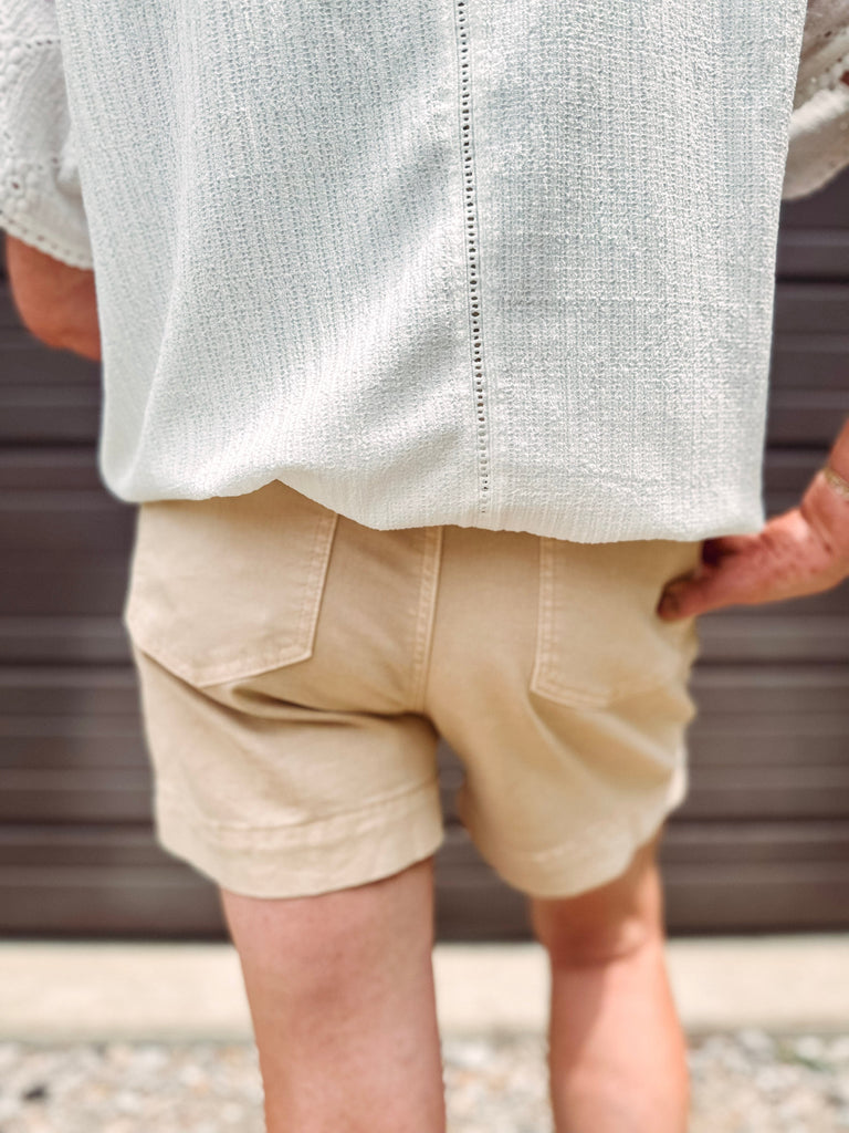 Tribal Shorts Tribal Pull-On Shorts with Hem Slits-- Khaki