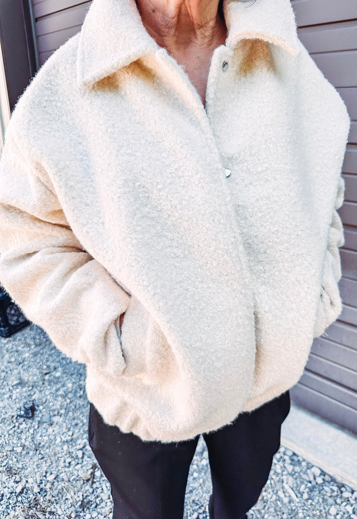 Tribal Jacket Tribal Soft Boucle Bomber Jacket With Hidden Snaps