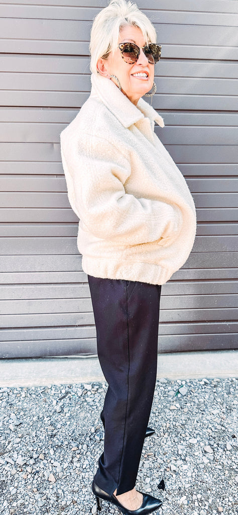 Tribal Jacket Tribal Soft Boucle Bomber Jacket With Hidden Snaps