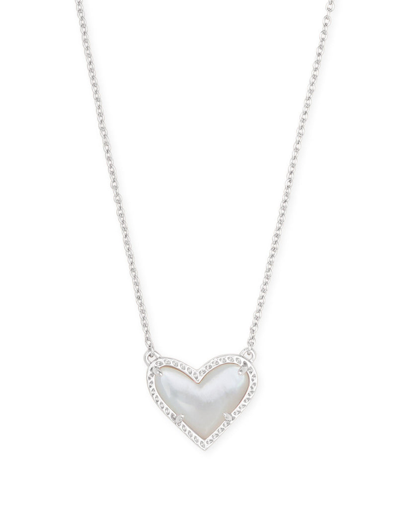 Kendra Scott Jewelry Kendra Scott Ari Heart Short Pendant Necklace Rhodium Ivory Mother of Pearl