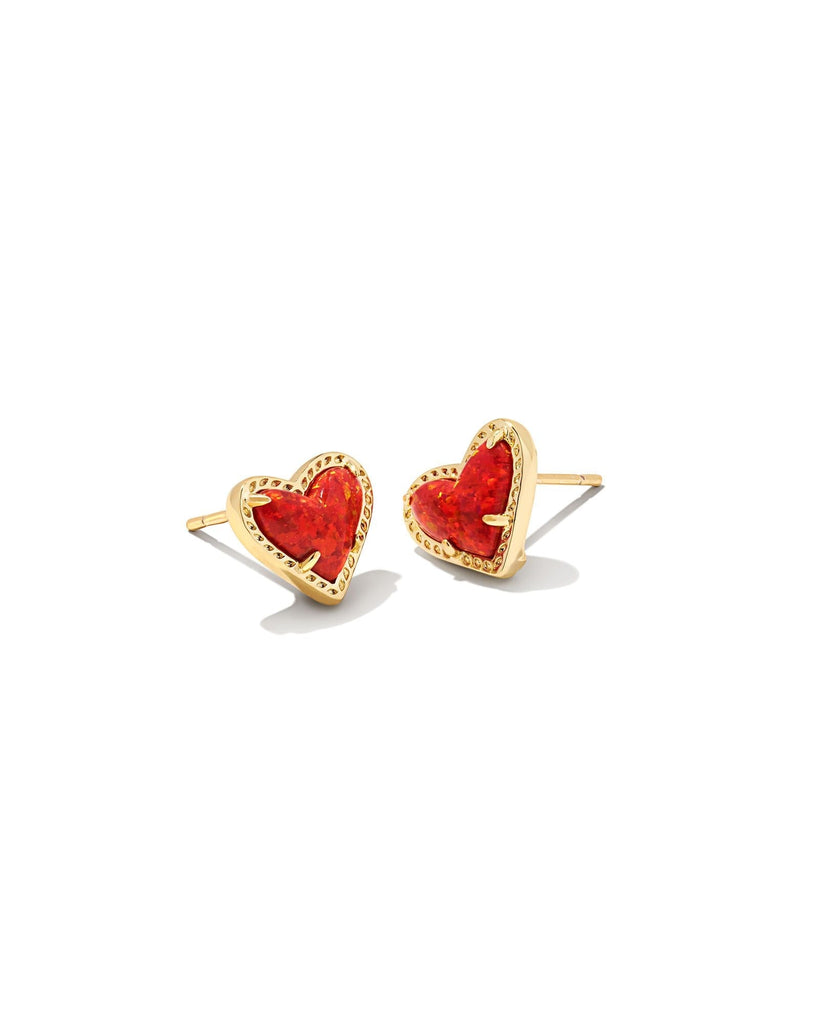 Kendra Scott Jewelry Kendra Scott Ari Heart Stud Earrings Gold Red Kyocera Opal