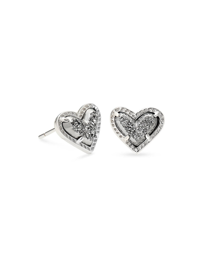 Kendra Scott Jewelry Kendra Scott Ari Heart Stud Earrings Rhodium Platinum Drusy