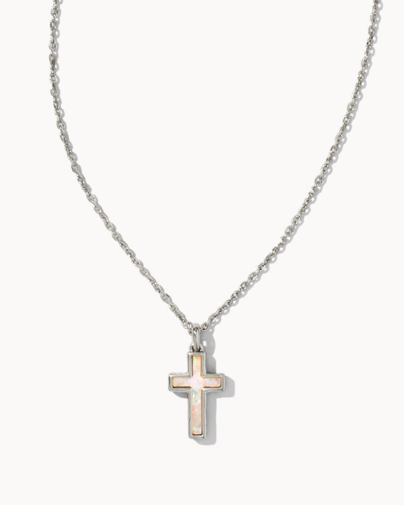 Kendra Scott Jewelry Kendra Scott Opal Cross Pendant Necklace Rhodium White Opal